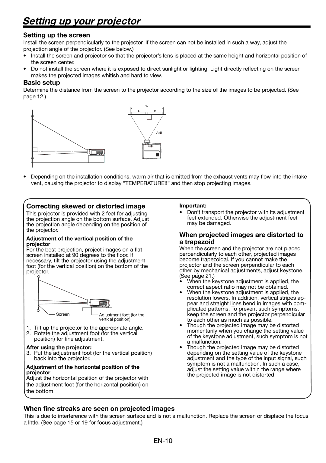 Mitsubishi Electronics WL2650U user manual Setting up your projector 