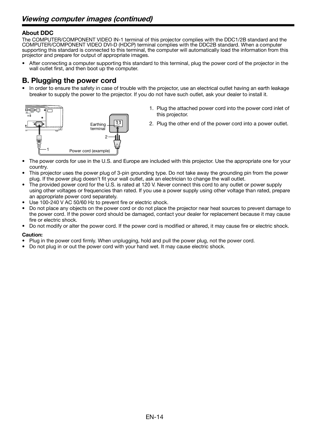 Mitsubishi Electronics WL2650U user manual Viewing computer images, Plugging the power cord, About DDC 