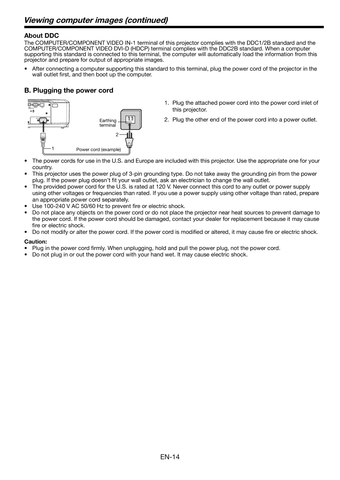 Mitsubishi Electronics WL639U user manual Viewing computer images, Plugging the power cord, About DDC 