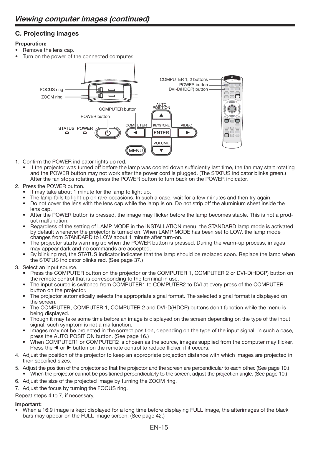 Mitsubishi Electronics WL639U user manual Projecting images 