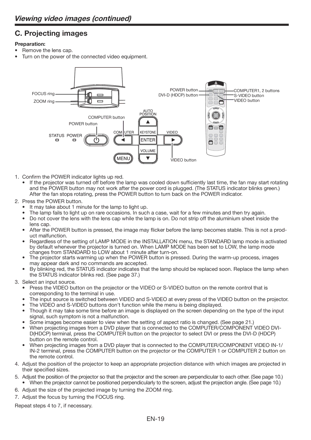 Mitsubishi Electronics WL639U user manual Projecting images 