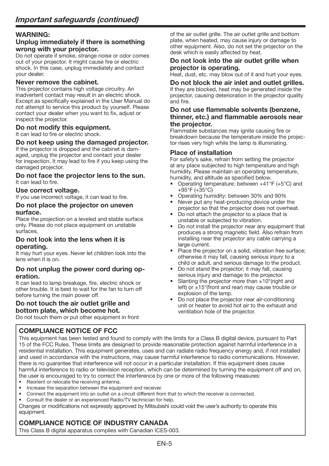 Mitsubishi Electronics WL639U user manual Important safeguards 