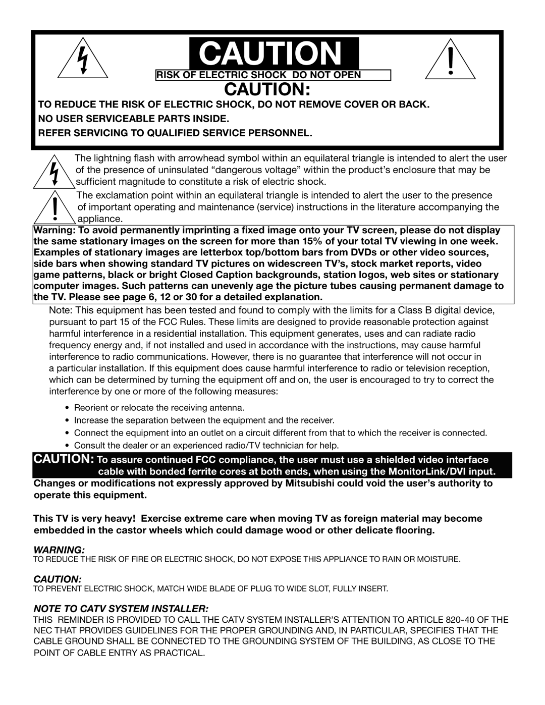 Mitsubishi Electronics WS-55315, WS-65315A, WT-42315, WS-48315 manual 