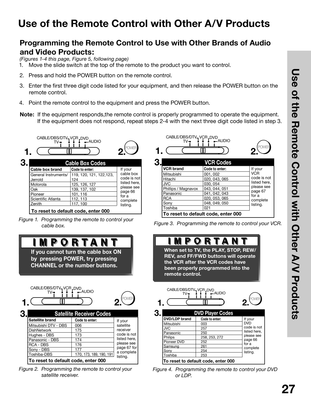 Mitsubishi Electronics WS-55315, WS-65315A, WT-42315, WS-48315 manual Use of the Remote Control with Other A/V Products 