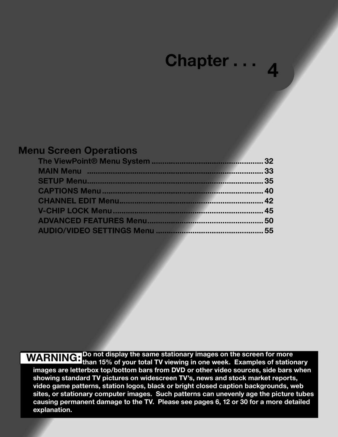 Mitsubishi Electronics WT-42315, WS-65315A, WS-55315, WS-48315 manual Menu Screen Operations 