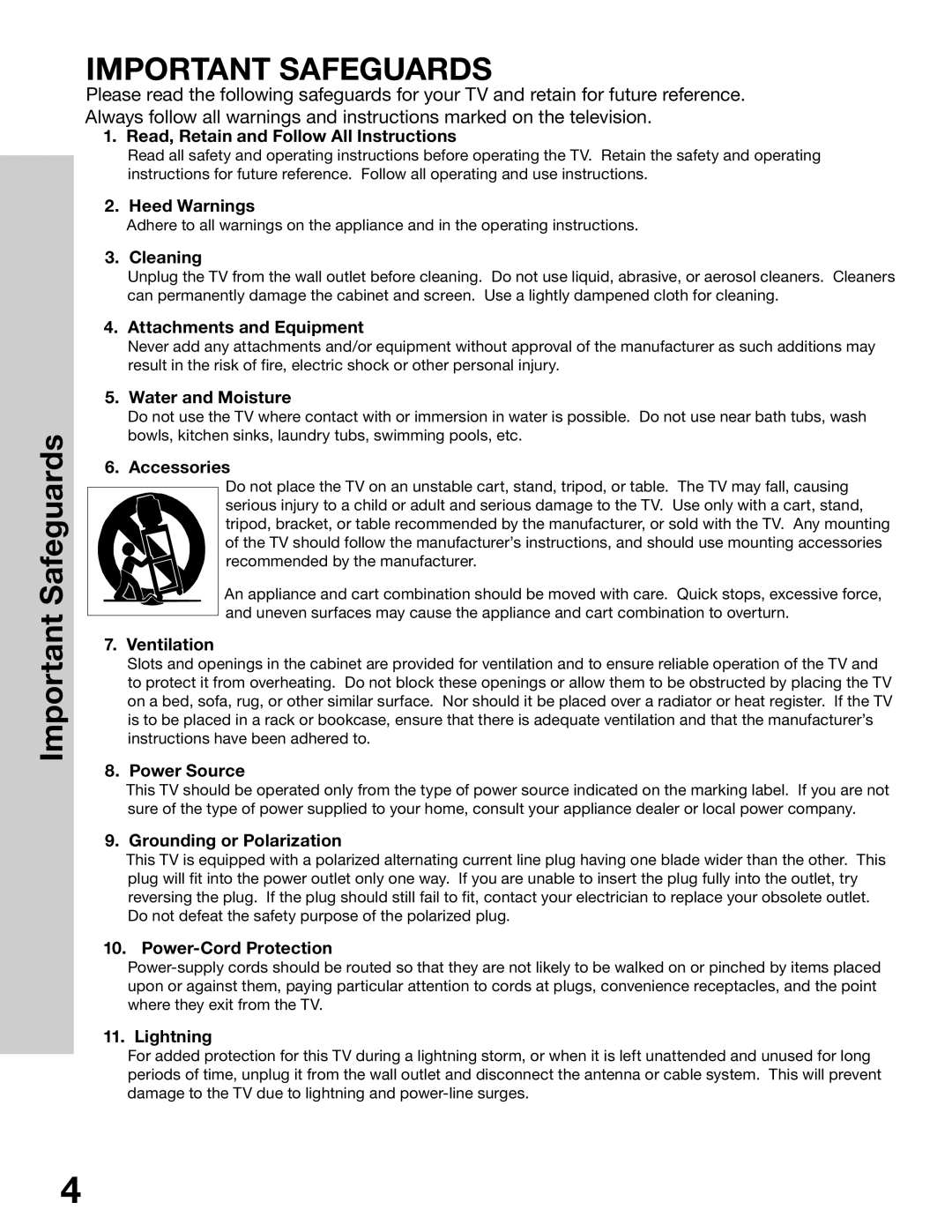 Mitsubishi Electronics WS-65315A, WT-42315, WS-55315, WS-48315 manual Important Safeguards 