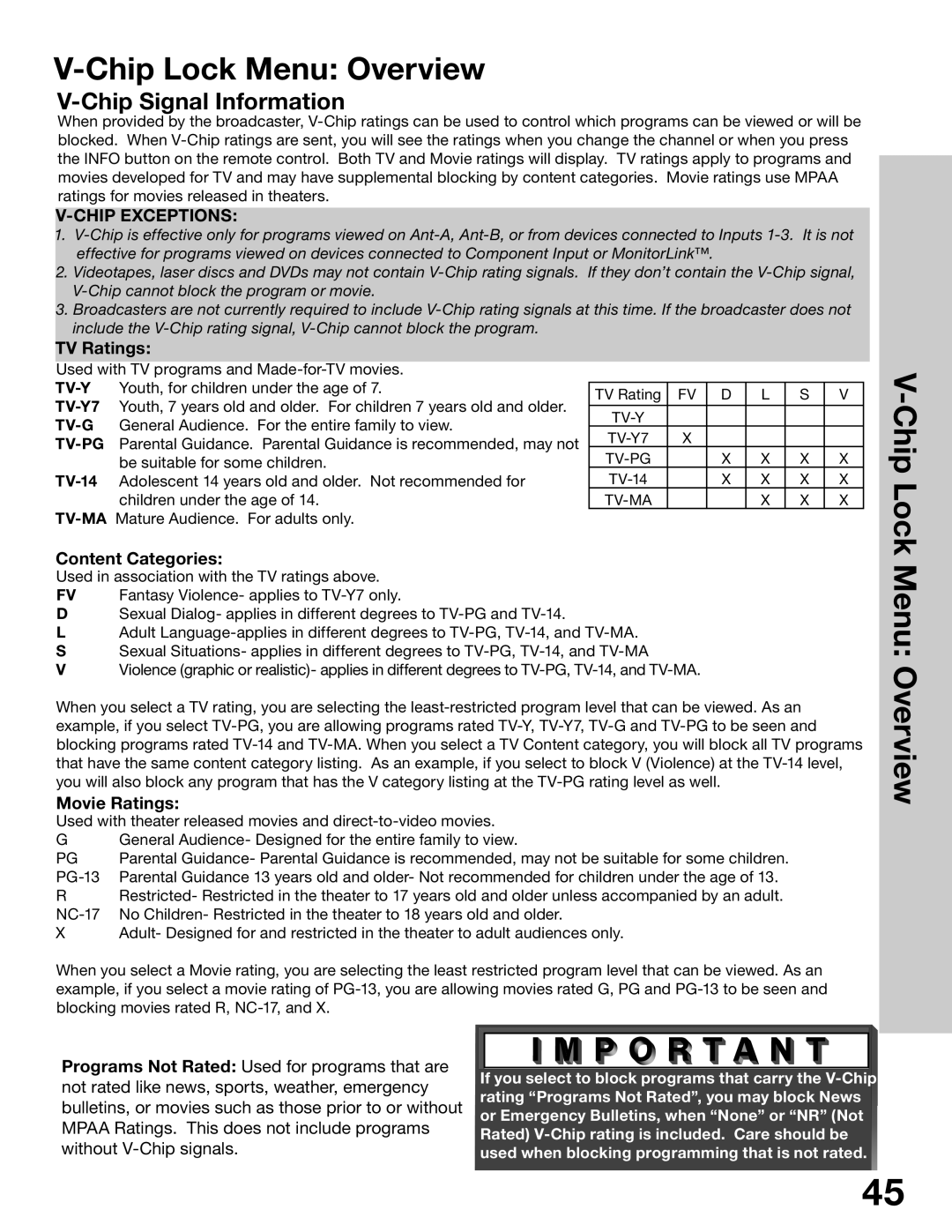 Mitsubishi Electronics WS-65315A, WT-42315, WS-55315, WS-48315 manual Chip Lock Menu Overview, Chip Signal Information 