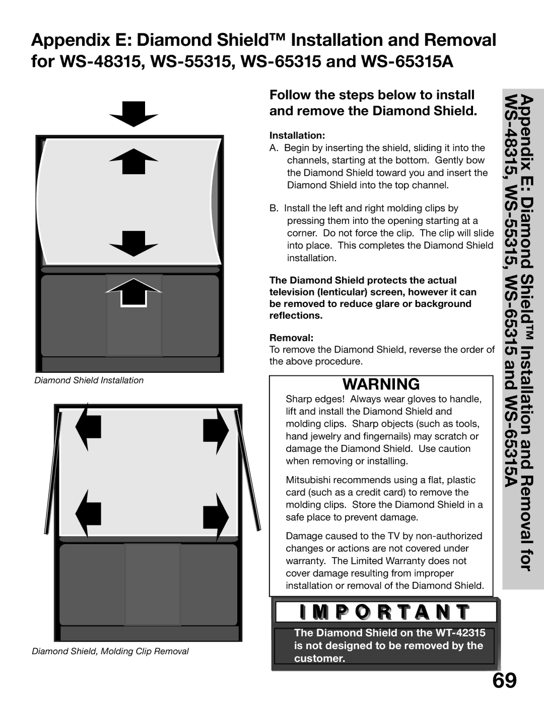 Mitsubishi Electronics WS-65315A, WT-42315, WS-55315, WS-48315 manual Installation 