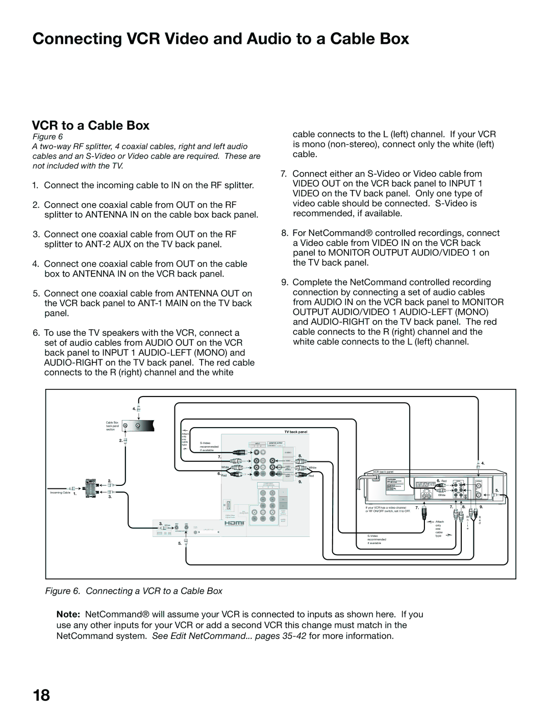 Mitsubishi Electronics WS-65515A, WS-65615A, WS-73615 Connecting VCR Video and Audio to a Cable Box, VCR to a Cable Box 