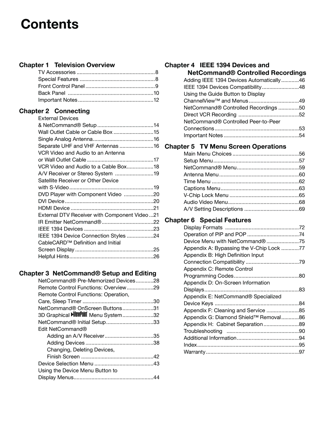 Mitsubishi Electronics WS-65515A, WS-65615A, WS-73615, WS-55515, WS-48515, WS-55615A manual Contents 