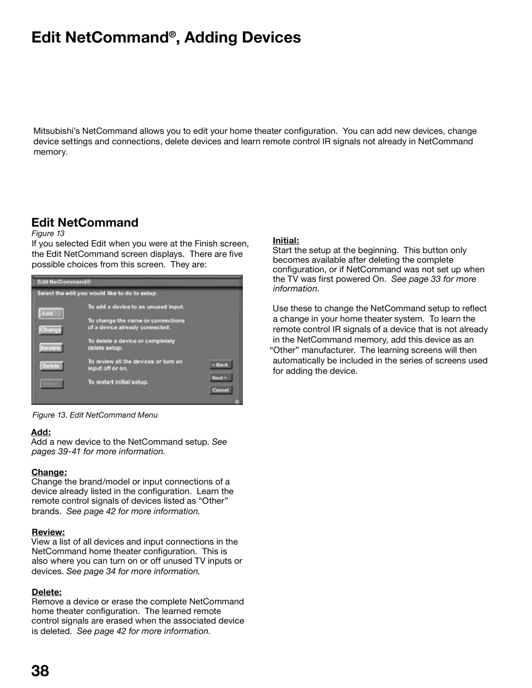 Mitsubishi Electronics WS-73615, WS-65515A, WS-65615A, WS-55515, WS-48515, WS-55615A manual Edit NetCommand, Adding Devices 