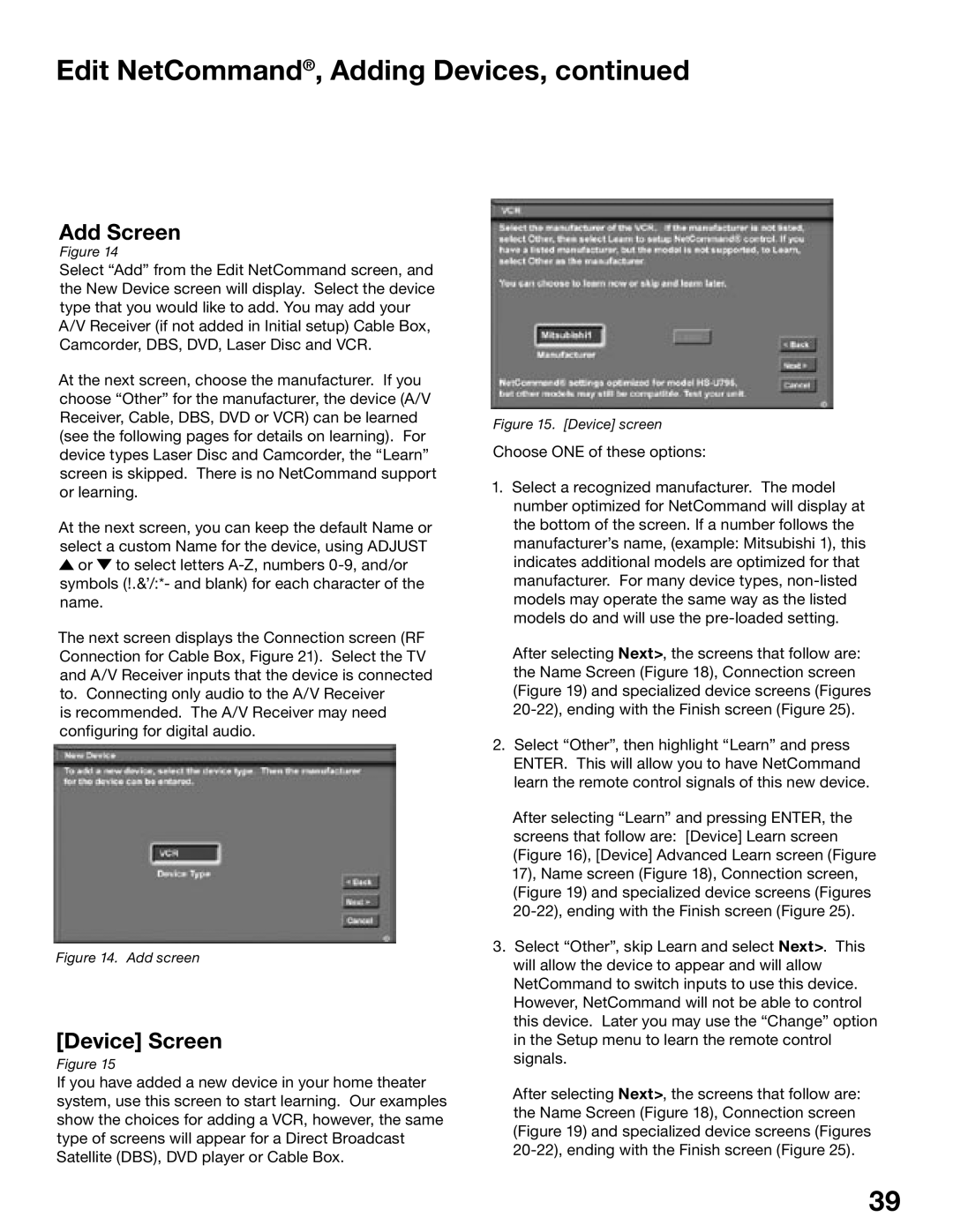 Mitsubishi Electronics WS-65515A, WS-65615A, WS-73615, WS-55515, WS-48515, WS-55615A manual Add Screen, Device Screen 