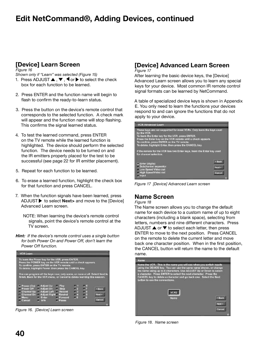 Mitsubishi Electronics WS-65515A, WS-65615A, WS-73615, WS-55615 manual Device Learn Screen, Device Advanced Learn Screen 