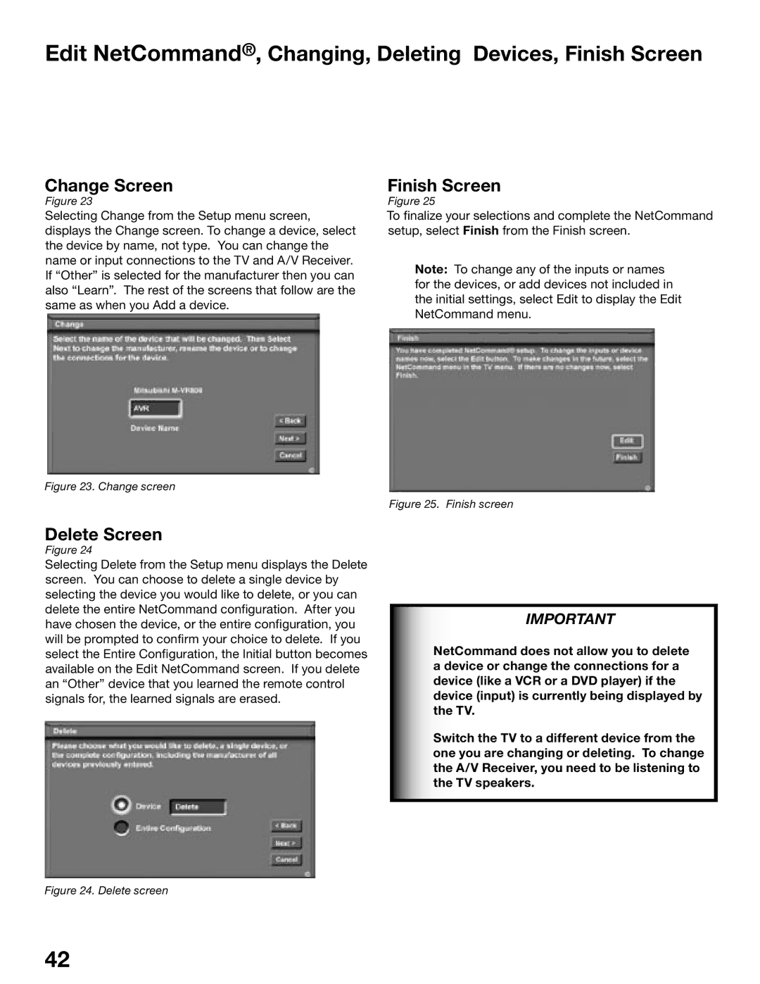 Mitsubishi Electronics WS-55515, WS-65515A, WS-65615A, WS-73615, WS-48515, WS-55615A manual Change Screen, Delete Screen 