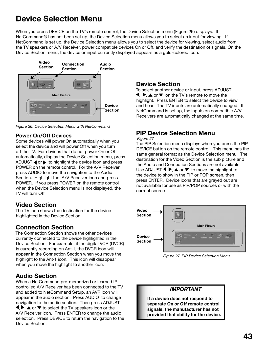 Mitsubishi Electronics WS-48515, WS-65515A, WS-65615A, WS-73615, WS-55515, WS-55615A manual Device Selection Menu 