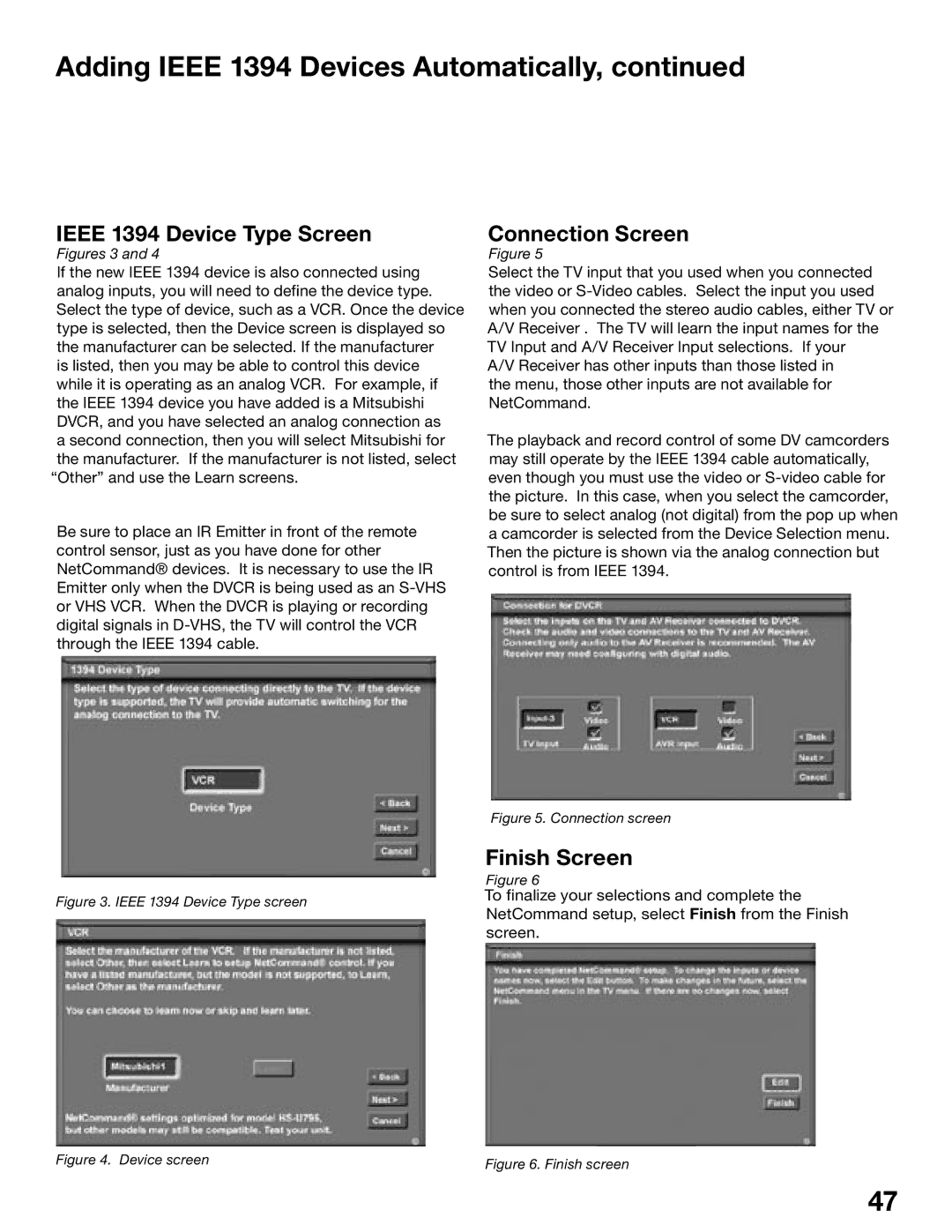 Mitsubishi Electronics WS-73615, WS-65515A, WS-65615A, WS-55615, WS-55515 Ieee 1394 Device Type Screen, Connection Screen 