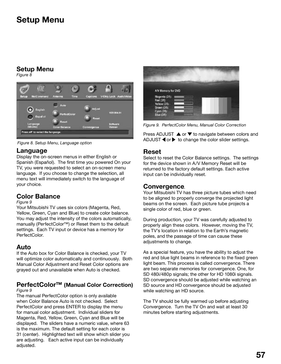 Mitsubishi Electronics WS-65515A, WS-65615A, WS-73615, WS-55515, WS-48515, WS-55615A manual Setup Menu 