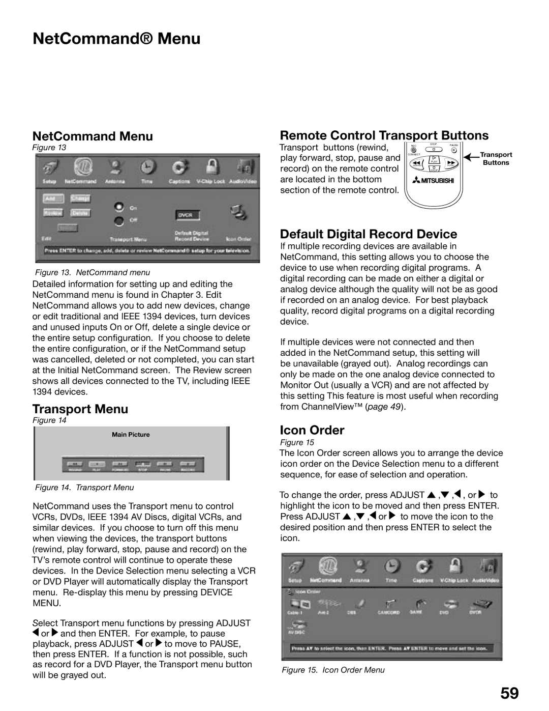 Mitsubishi Electronics WS-65515A, WS-65615A, WS-73615, WS-55515, WS-48515, WS-55615A manual NetCommand Menu 