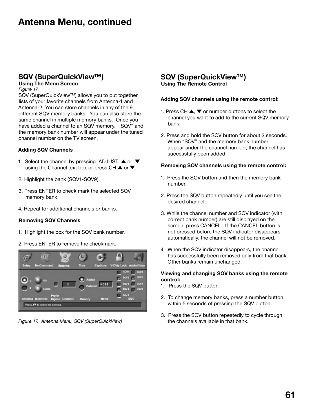 Mitsubishi Electronics WS-48515, WS-65515A, WS-65615A, WS-73615, WS-55515, WS-55615A manual SQV SuperQuickView 