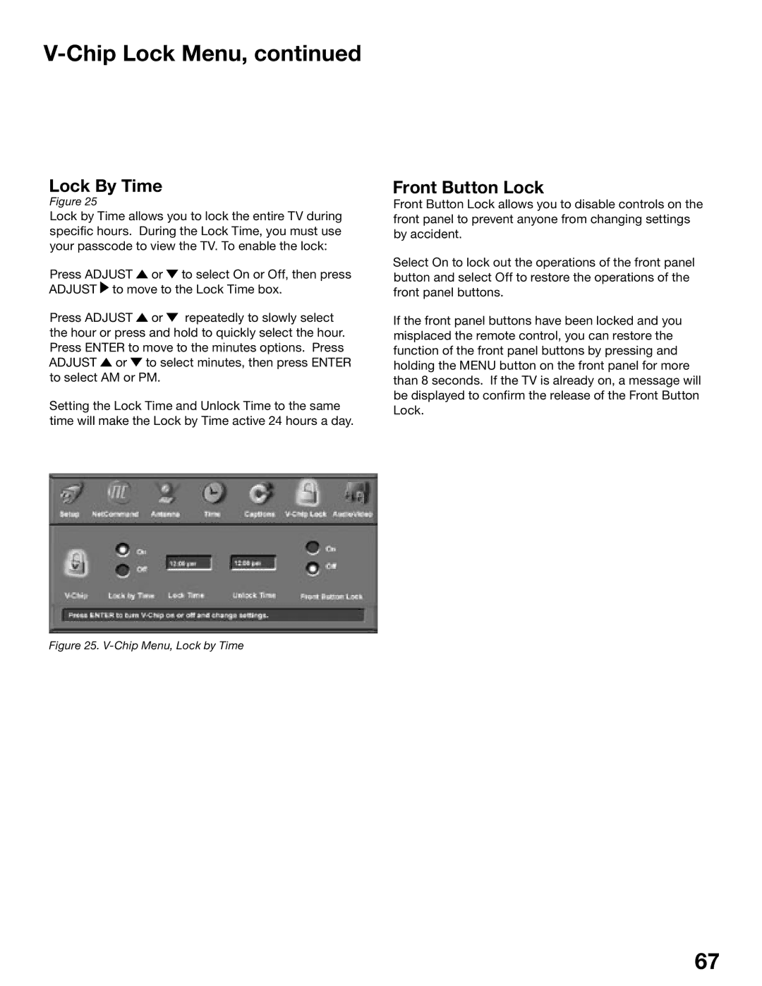 Mitsubishi Electronics WS-65515A, WS-65615A, WS-73615, WS-55615, WS-55515, WS-48515 manual Lock By Time, Front Button Lock 