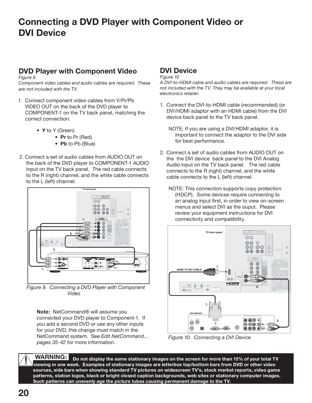 Mitsubishi Electronics WS-55517, WS-65517, WS-73517 manual Connecting a DVD Player with Component Video or DVI Device 