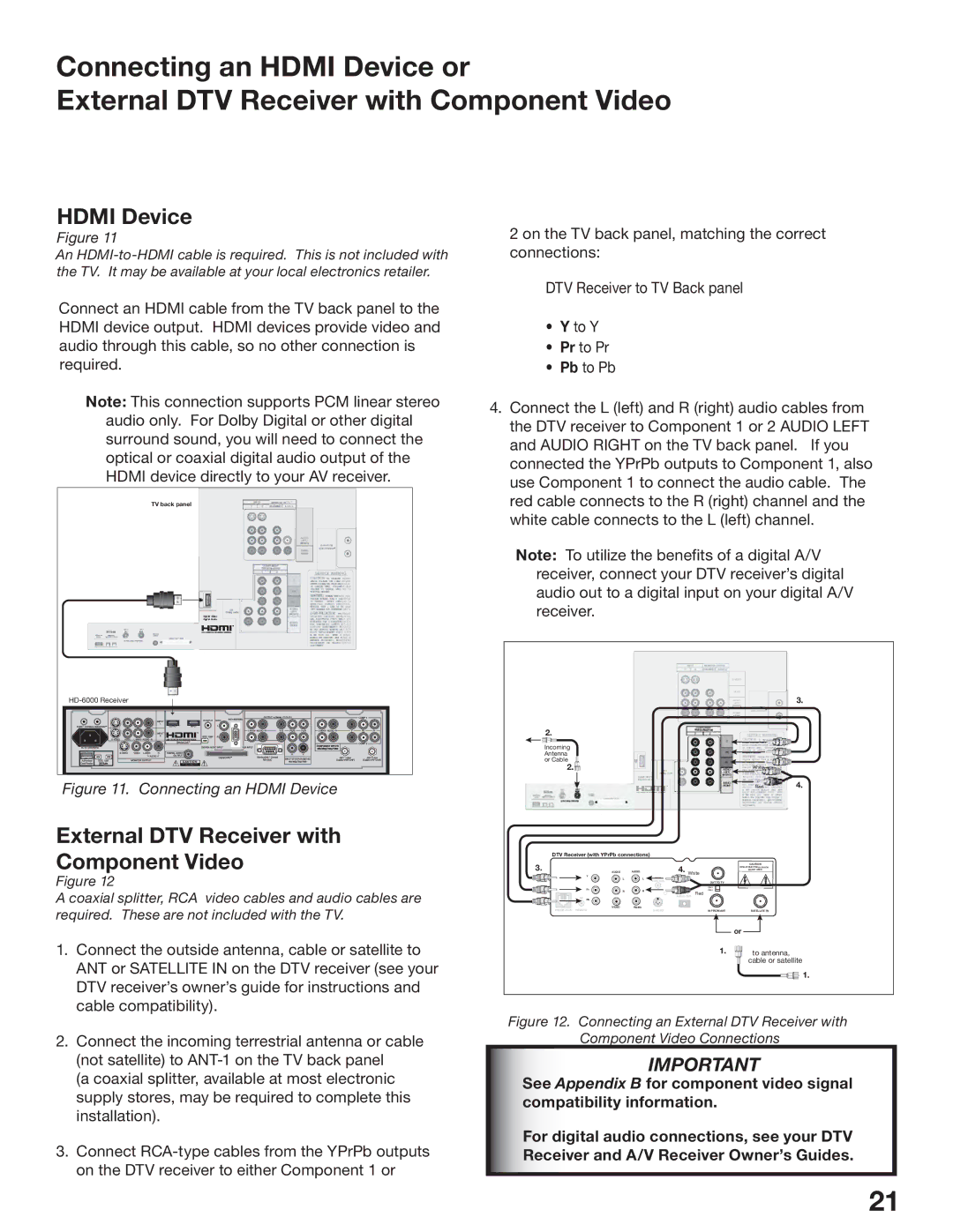 Mitsubishi Electronics WS-65517, WS-73517, WS-55517 manual External DTV Receiver with Component Video, Cable compatibility 