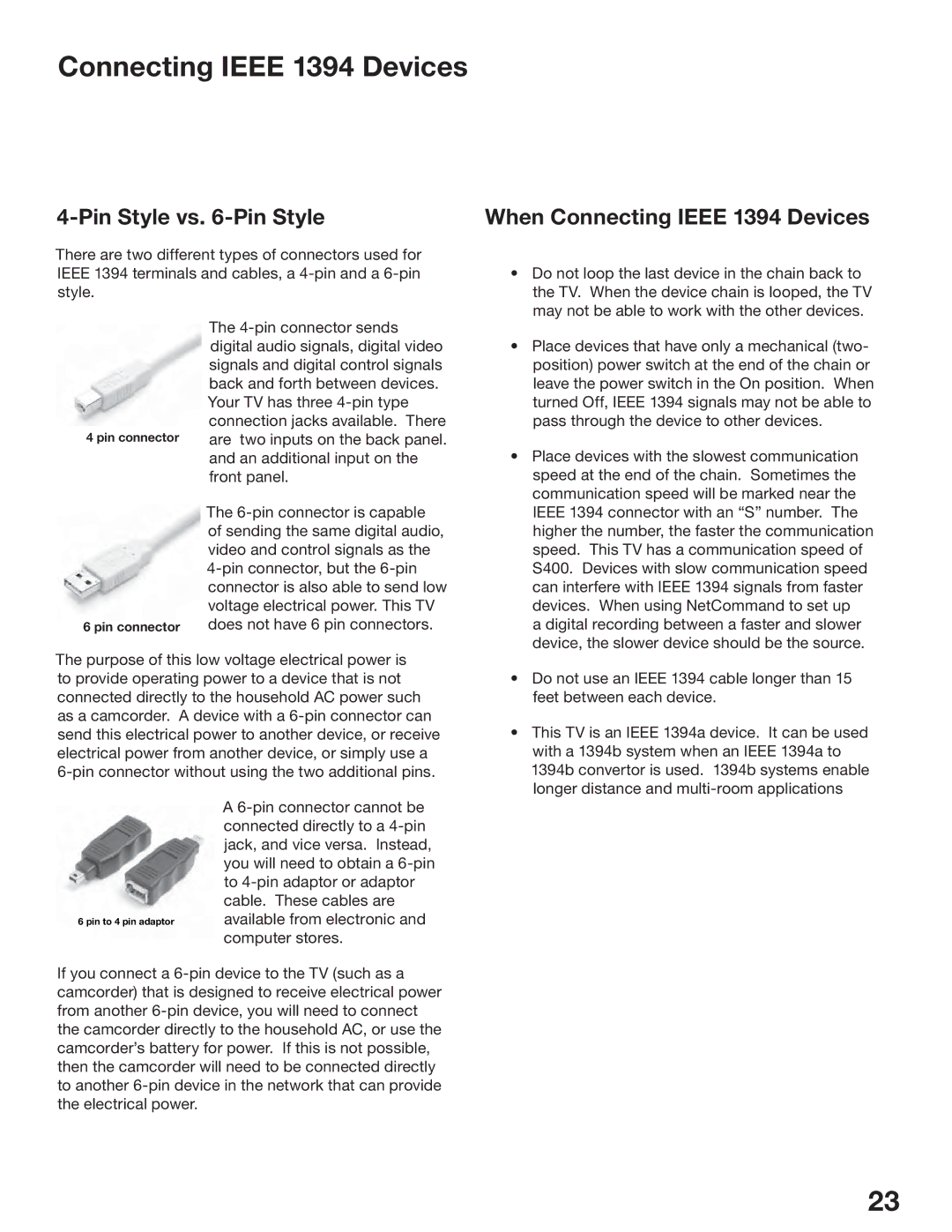 Mitsubishi Electronics WS-55517, WS-65517, WS-73517 manual Connecting Ieee 1394 Devices, Pin Style vs -Pin Style 