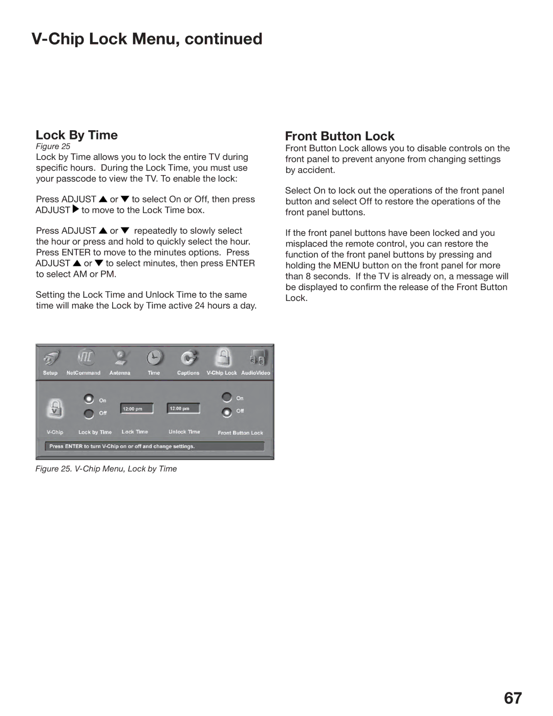 Mitsubishi Electronics WS-73517, WS-65517, WS-55517 manual Lock By Time, Front Button Lock 