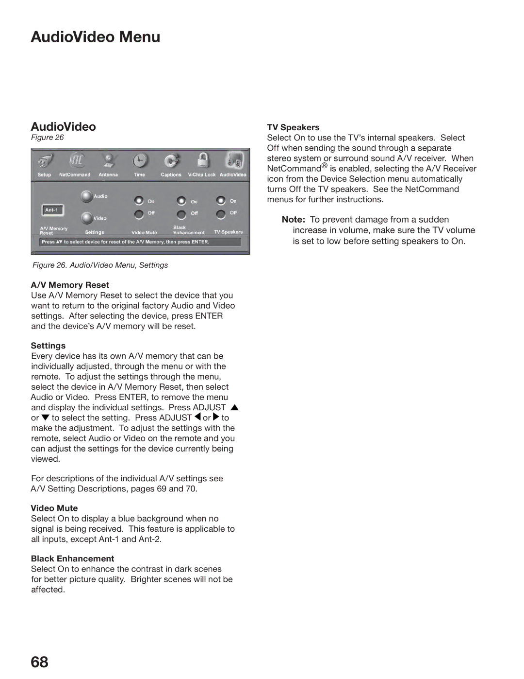 Mitsubishi Electronics WS-55517, WS-65517, WS-73517 manual AudioVideo Menu 