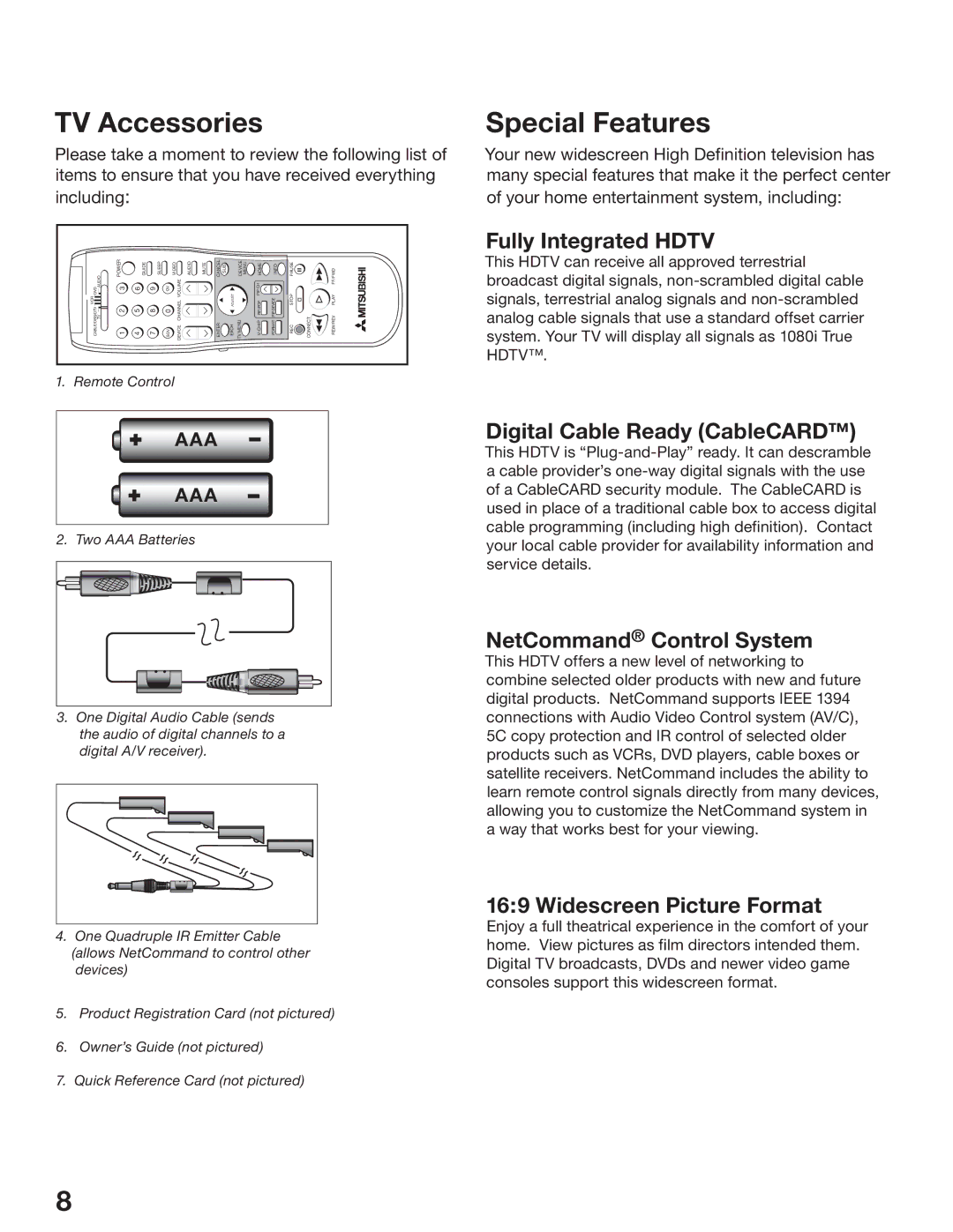 Mitsubishi Electronics WS-55517, WS-65517, WS-73517 manual TV Accessories, Special Features 