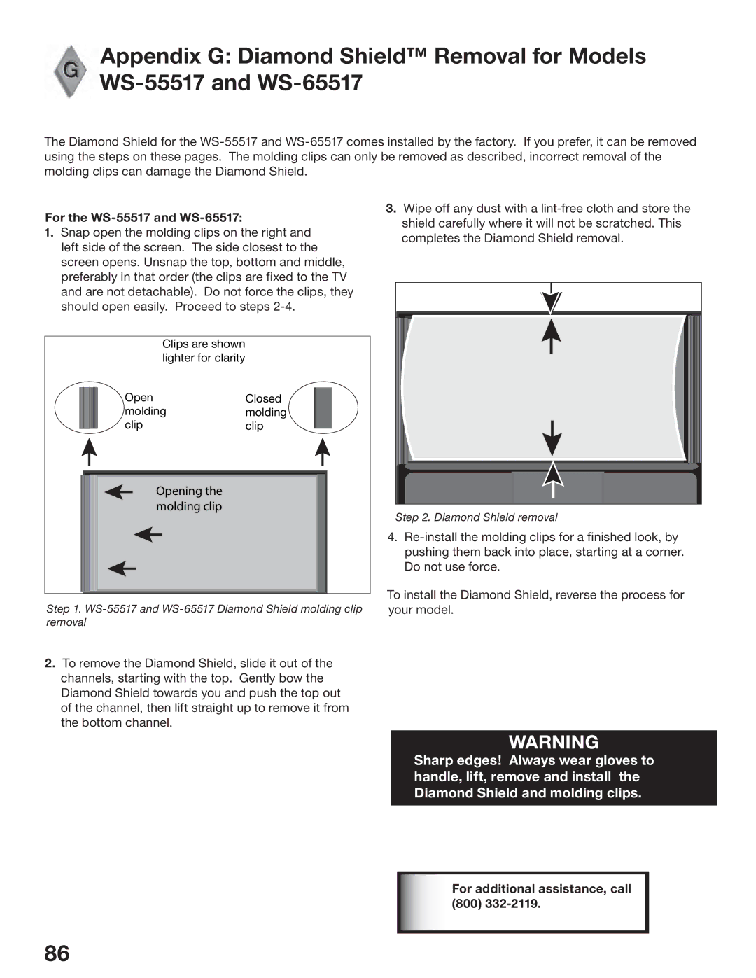 Mitsubishi Electronics WS-73517 manual For the WS-55517 and WS-65517, For additional assistance, call 800 