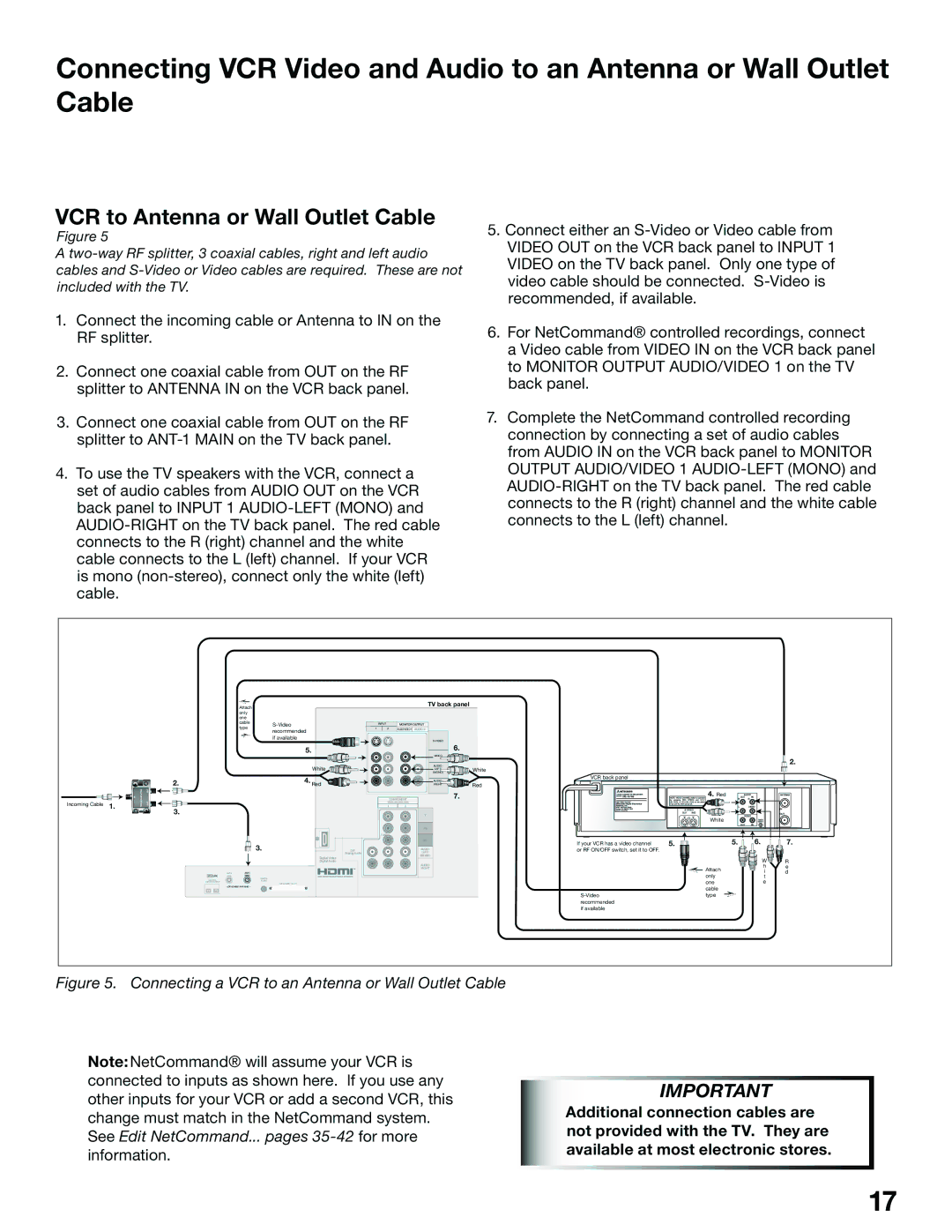 Mitsubishi Electronics WS-55815, WS-65815 manual VCR to Antenna or Wall Outlet Cable, Red 