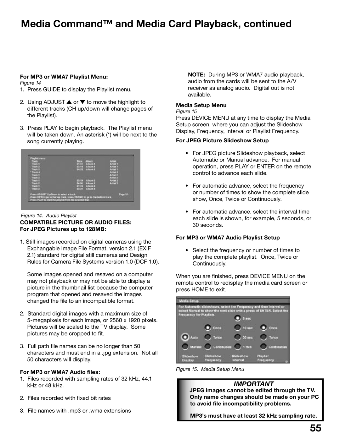 Mitsubishi Electronics WS-55815, WS-65815 manual Media Command and Media Card Playback 