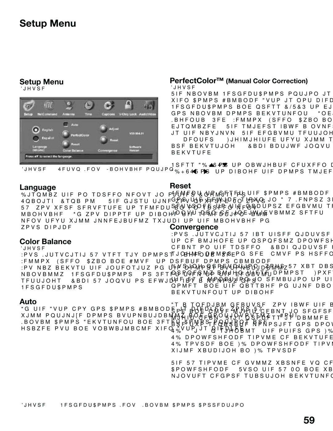 Mitsubishi Electronics WS-55815, WS-65815 manual Setup Menu 