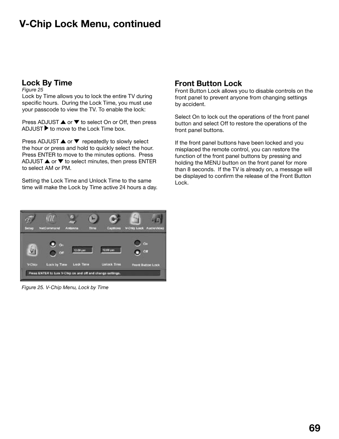 Mitsubishi Electronics WS-55815, WS-65815 manual Lock By Time, Front Button Lock 