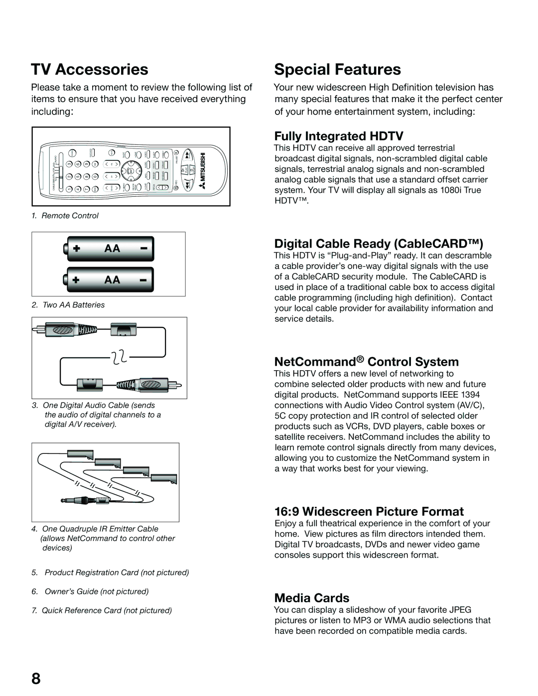 Mitsubishi Electronics WS-65815, WS-55815 manual TV Accessories, Special Features 