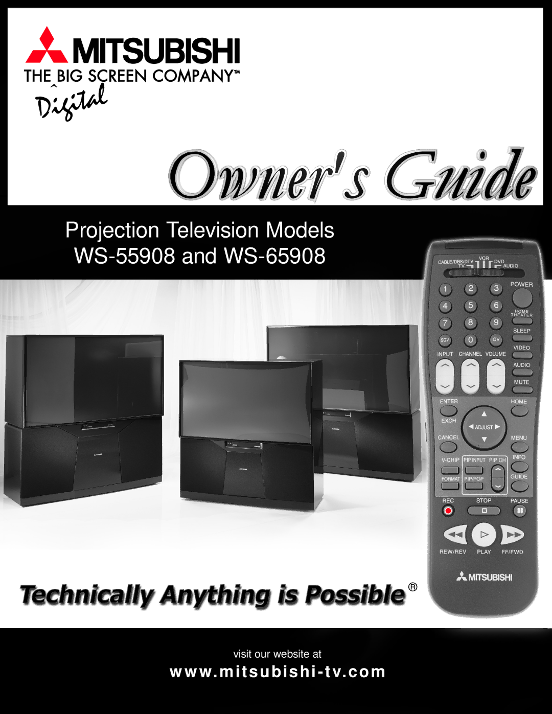 Mitsubishi Electronics manual Projection Television Models WS-55908 and WS-65908 