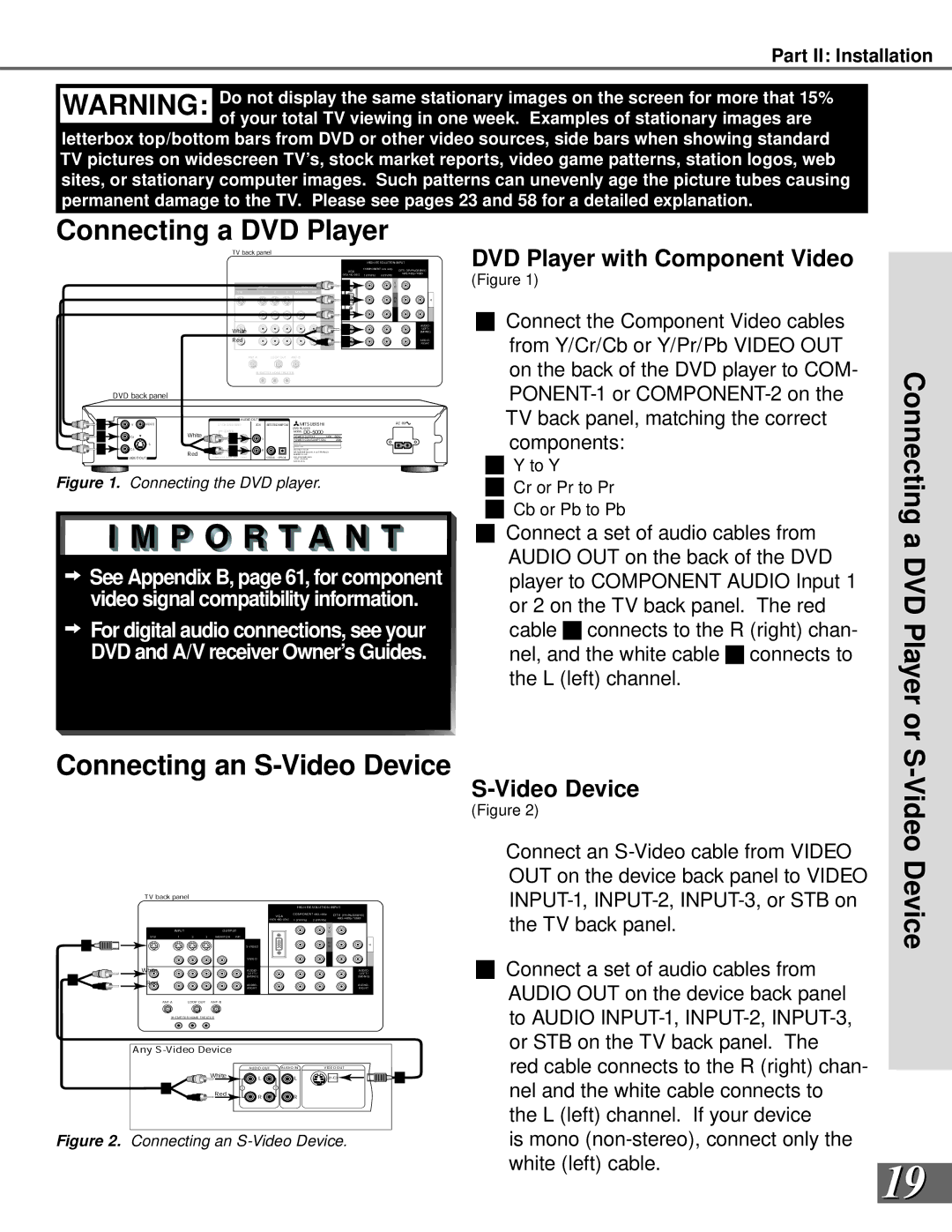 Mitsubishi Electronics WS-55908, WS-65908 manual Connecting a DVD Player, DVD Player or Connecting an S-Video Device 