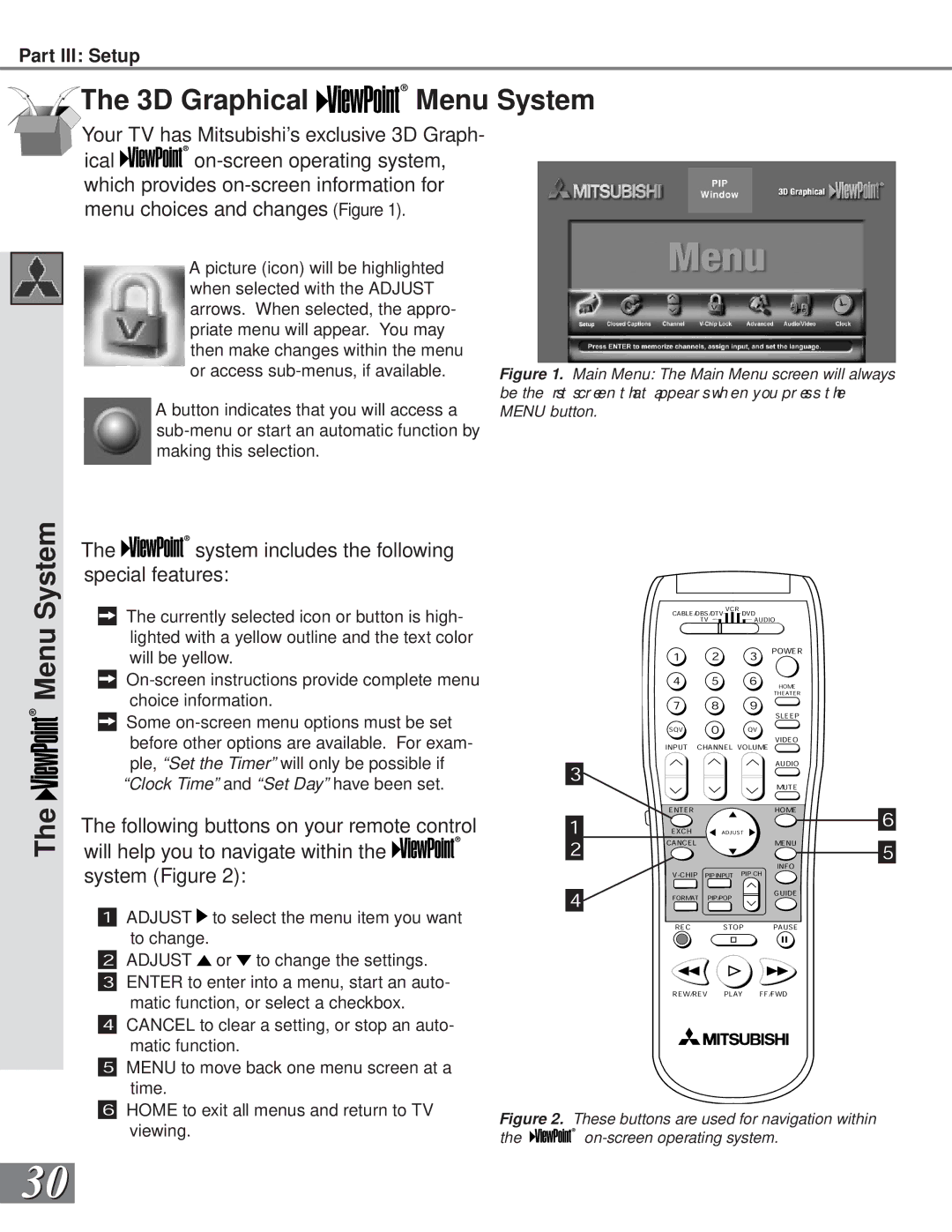 Mitsubishi Electronics WS-65908, WS-55908 manual 3D Graphical Menu System 