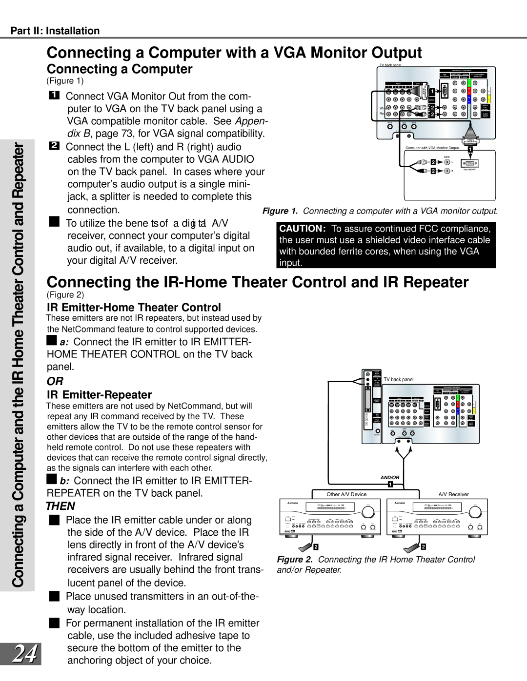 Mitsubishi Electronics WS-55909, WS-73909, WS-65909, WS-65869, WS-55859 manual Connecting a Computer with a VGA Monitor Output 