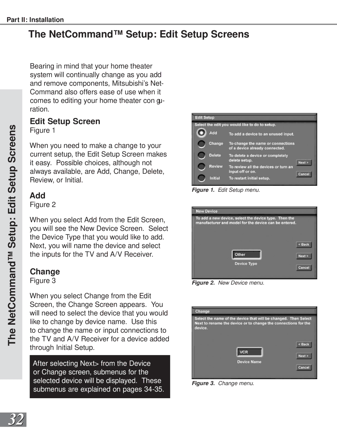 Mitsubishi Electronics WS-65869, WS-73909, WS-65909, WS-55859, WS-55909 manual NetCommand Setup Edit Setup Screens, Add, Change 