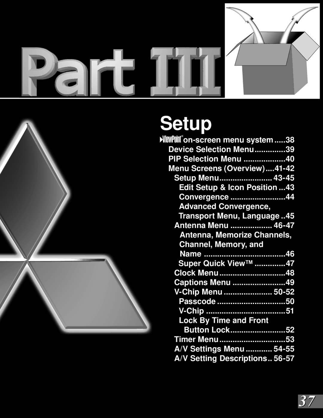 Mitsubishi Electronics WS-65869, WS-73909, WS-65909, WS-55859, WS-55909 manual Setup 