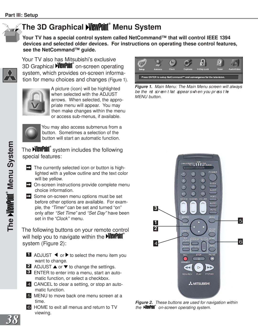 Mitsubishi Electronics WS-55859, WS-73909, WS-65909, WS-65869, WS-55909 manual 3D Graphical Menu System 