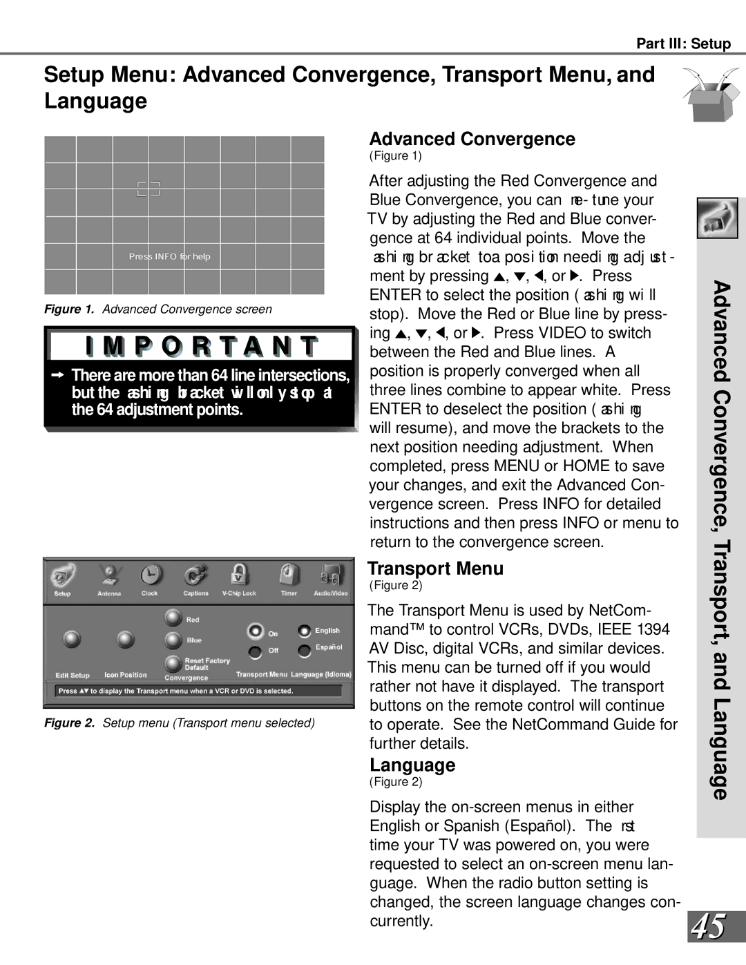 Mitsubishi Electronics WS-73909, WS-65909, WS-65869, WS-55859 Advanced Convergence, Transport, and Language, Transport Menu 