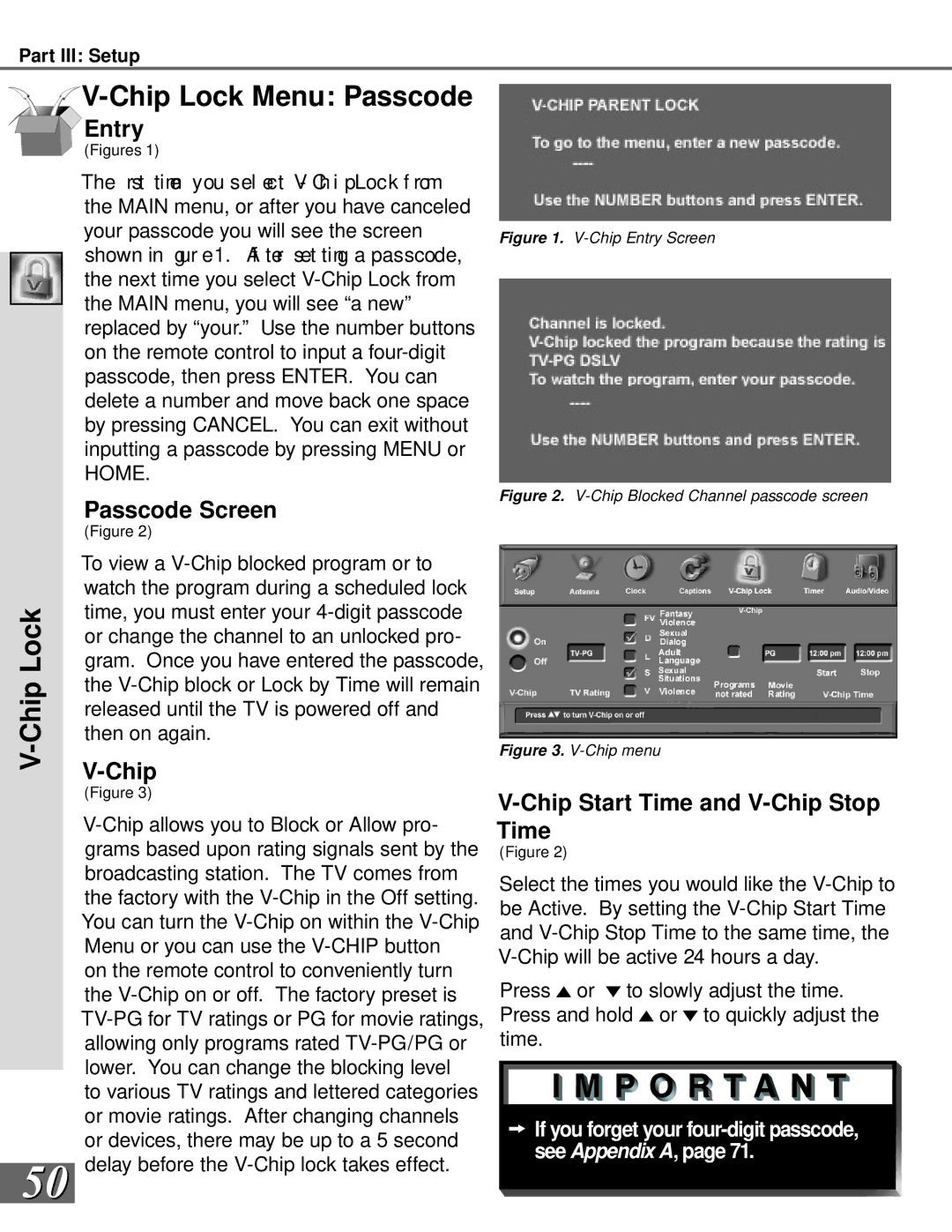 Mitsubishi Electronics WS-73909, WS-65909, WS-65869, WS-55859, WS-55909 manual Chip Lock Menu Passcode 