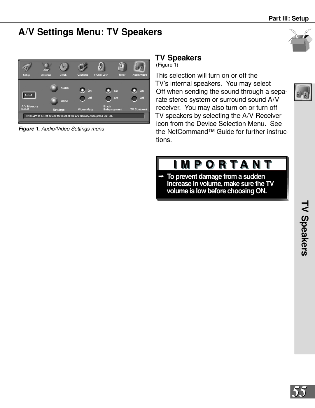 Mitsubishi Electronics WS-73909, WS-65909, WS-65869, WS-55859, WS-55909 manual Settings Menu TV Speakers 