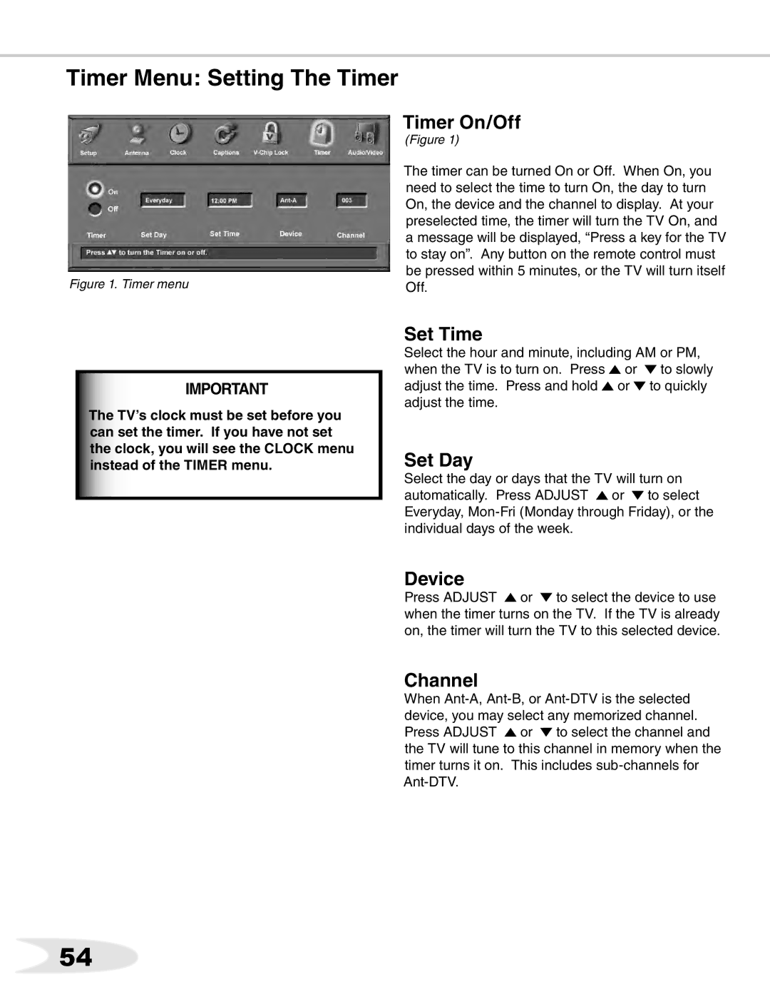 Mitsubishi Electronics WS-B55, ws-65712, WS-65511, WS-65611 Timer Menu Setting The Timer, Timer On/Off, Set Time, Device 