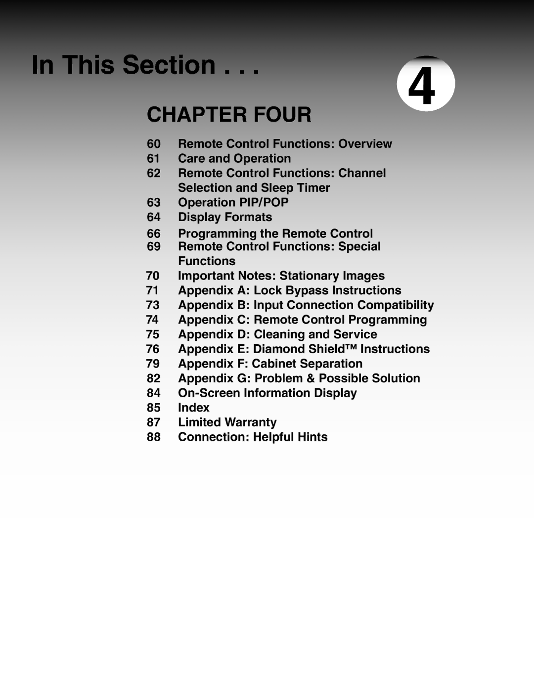 Mitsubishi Electronics WS-73711, WS-B55, ws-65712, WS-65511, WS-65611, WS-65711, WS-48511, WS-55511, WS-55711 manual Chapter Four 