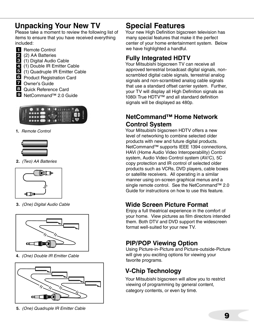 Mitsubishi Electronics WS-B55, ws-65712, WS-65511, WS-65611, WS-65711, WS-73711 manual Unpacking Your New TV, Special Features 