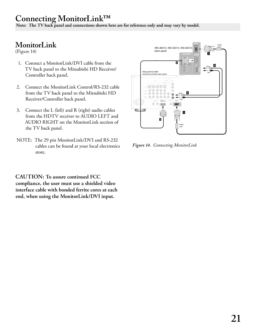 Mitsubishi Electronics WS - 65313, WT - 42313, WS - 48313, WS - 55313 manual Connecting MonitorLink 